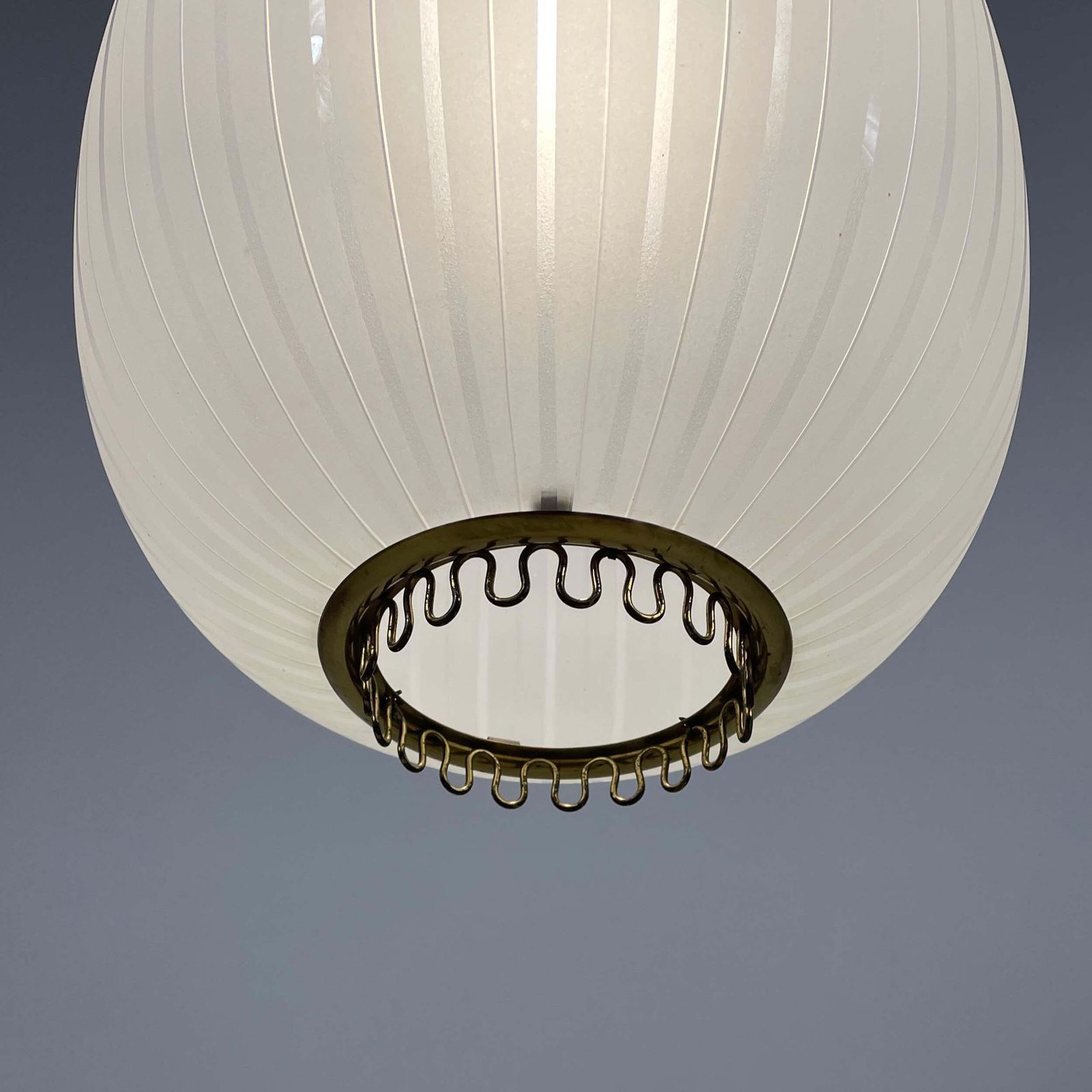 Striped Frosted Glass & Brass Pendant, Orrefors Sweden 1950s photo buy