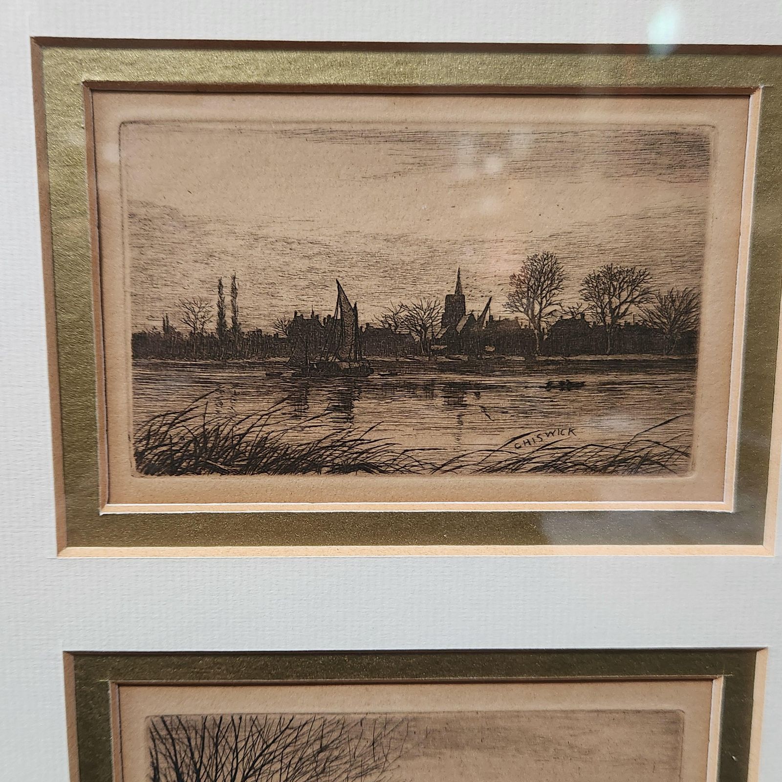 Framed Set Of 6 Etchings Of The River Thames. Possibly Wildred Ball photo for sale