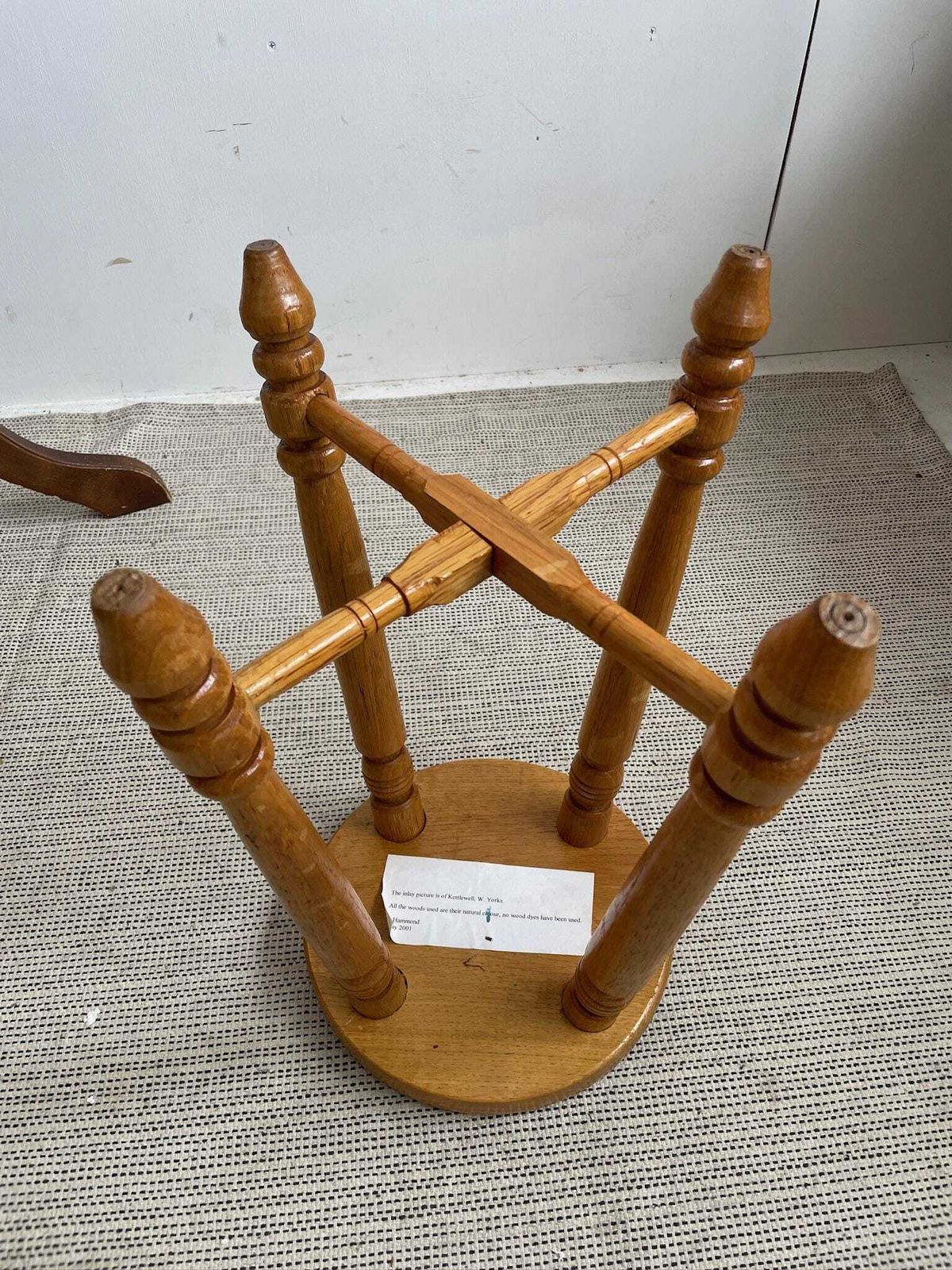 photo for sale Small Arts And Crafts Traditional Style Stool With Wooden Inlay Of Kettlewell By J Hammond