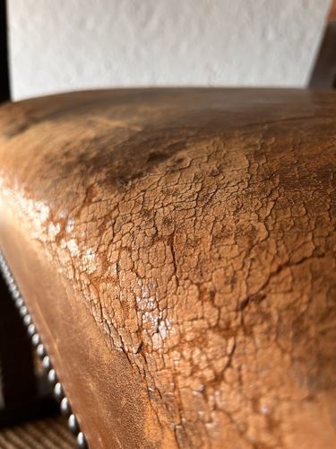 Large Antique Arts & Crafts Solid Oak Antique Tan Leather King Throne Arm Chair photo buy