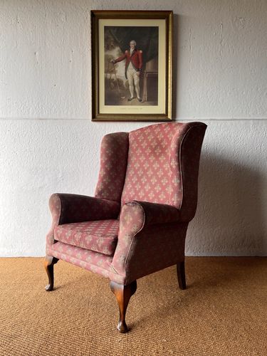 photo for sale Large Comfortable Antique Wingback Chair With Clean Grey Coloured Loose Covers