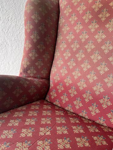 photo buy Large Comfortable Antique Wingback Chair With Clean Grey Coloured Loose Covers