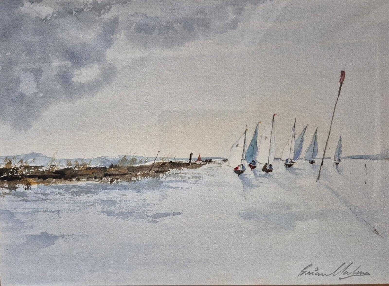 Original Signed Watercolour Painting Artwork By Brian E Palmer 'Morning Race' photo furniture