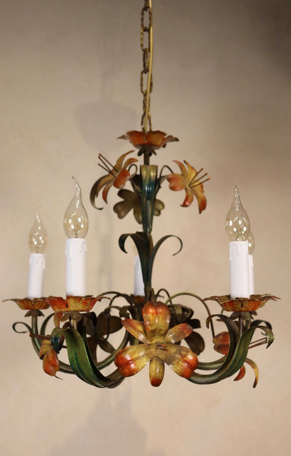 photo for sale Vintage Antique Style Italian Tole Natural Flower Chandelier (St.220)