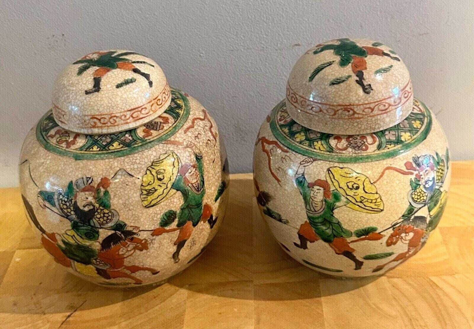 Pair Of Antique Ornate 19th Century Chinese Porcelain Ginger Jars photo furniture