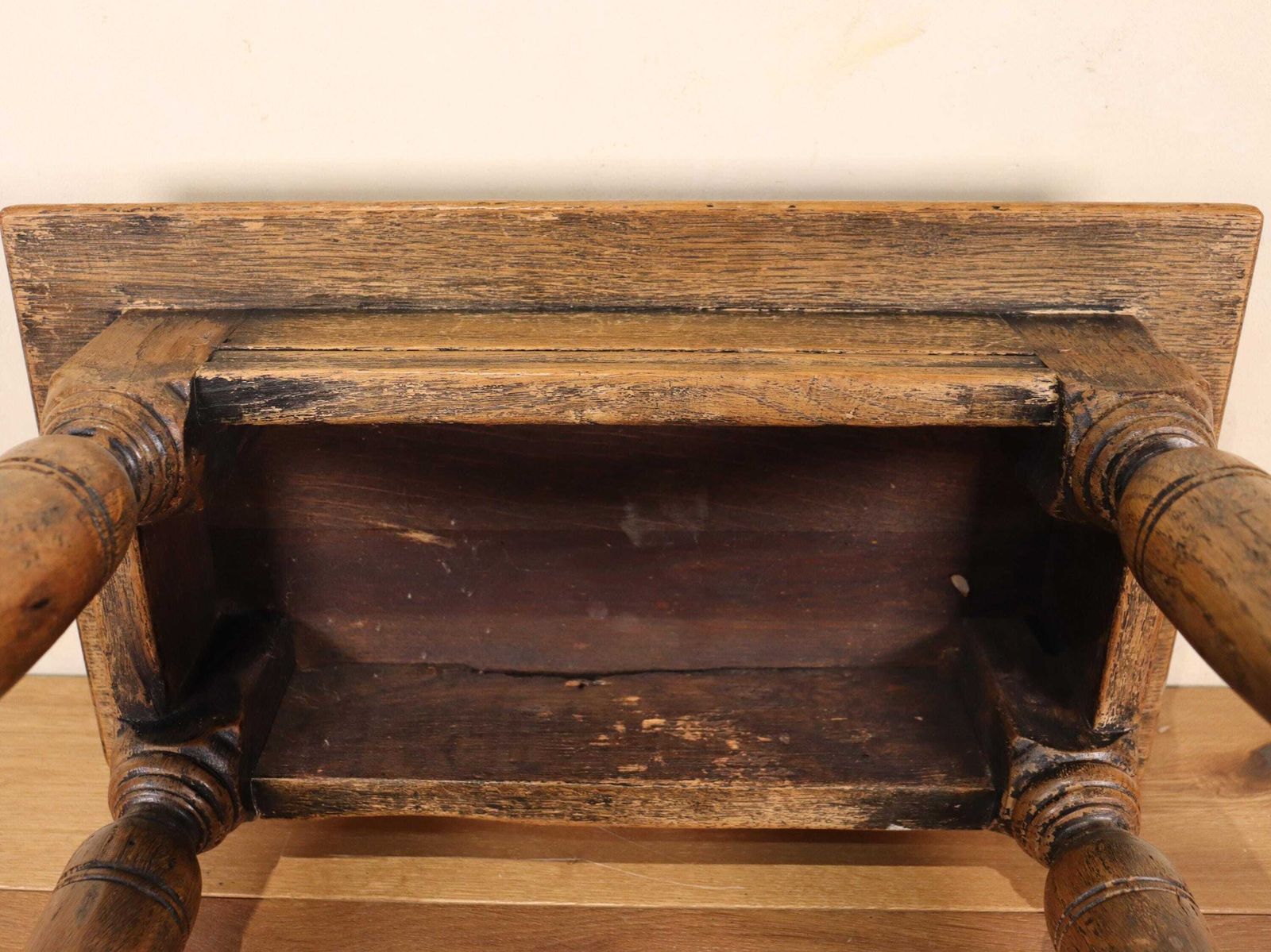photo for sale Antique Solid Oak Patinated Joint Stool Bench (St.211)