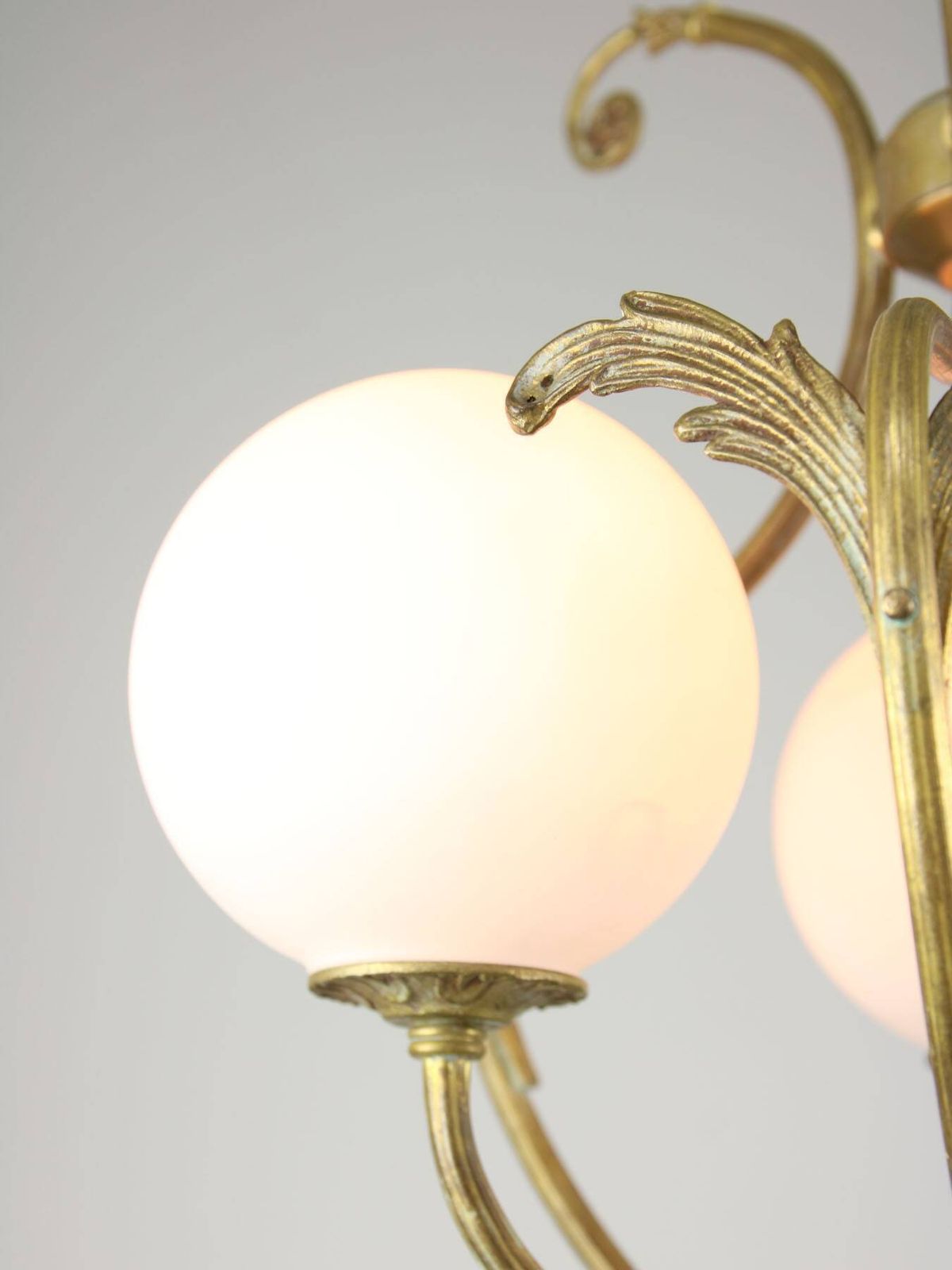 Antique Italian Brass And Opaline Chandelier photo furniture