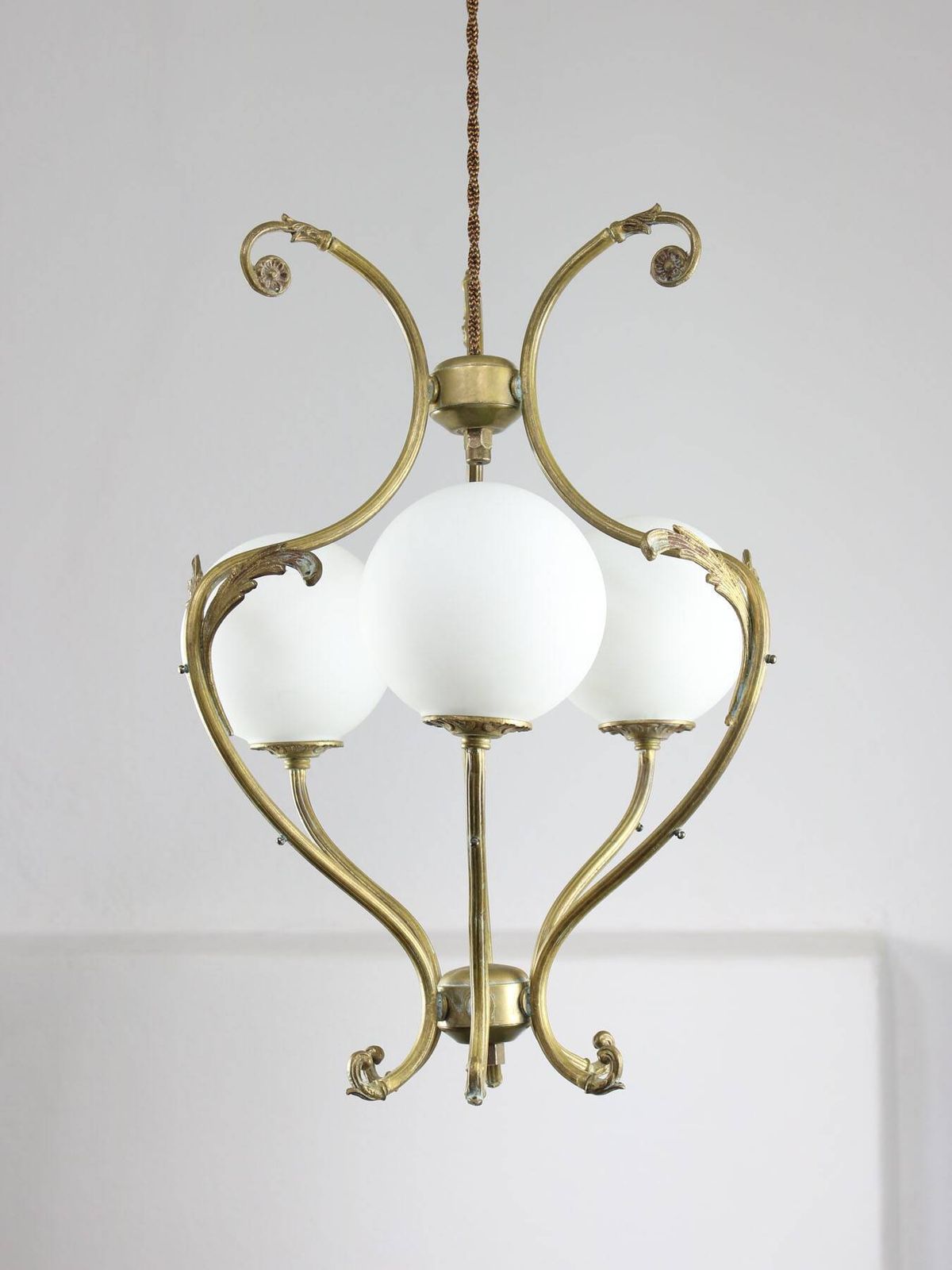 Antique Italian Brass And Opaline Chandelier photo for sale
