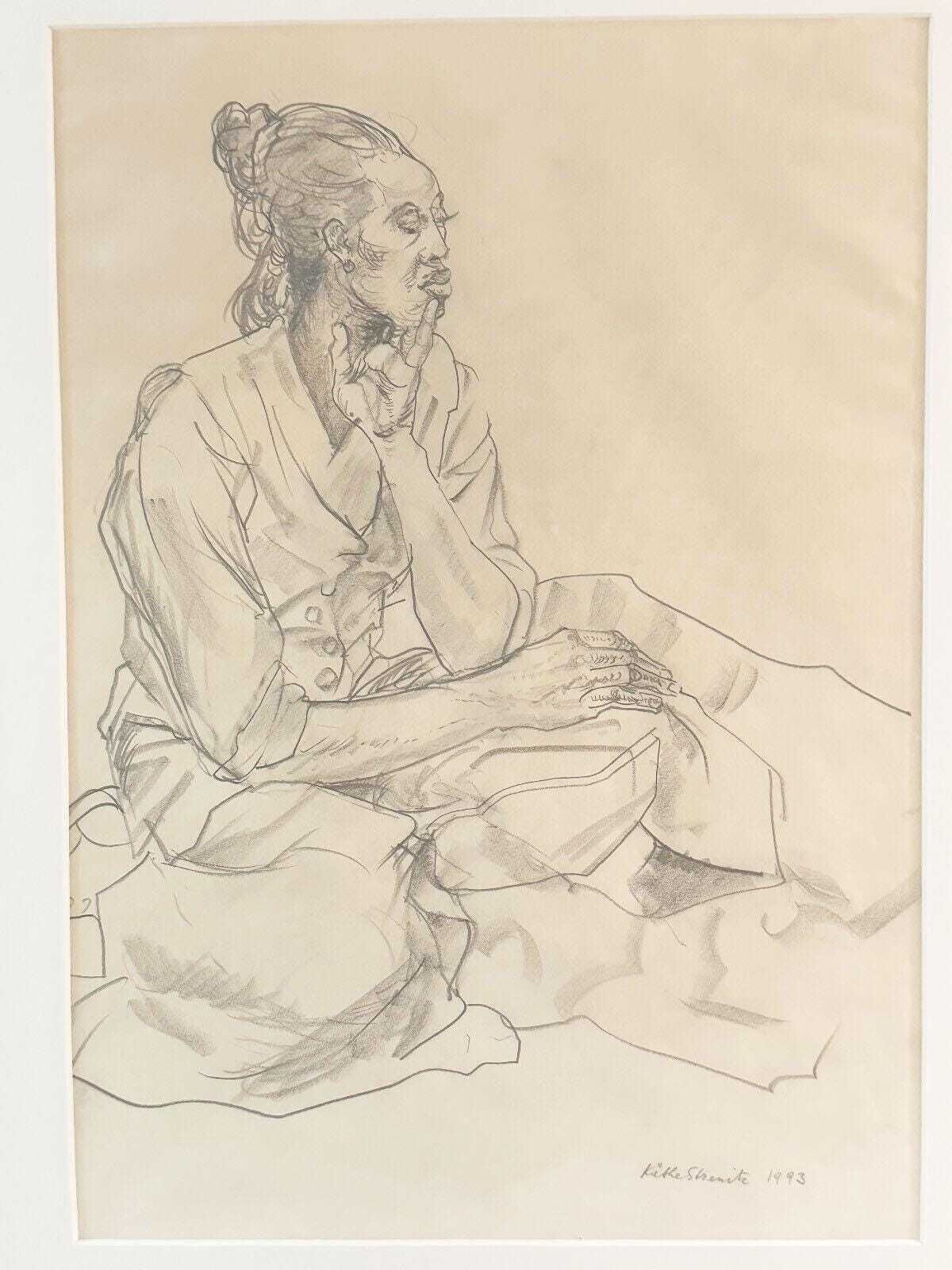 Kathe Strenitz 'Woman' Graphite Pencil Drawing 1993 Original Framed photo furniture