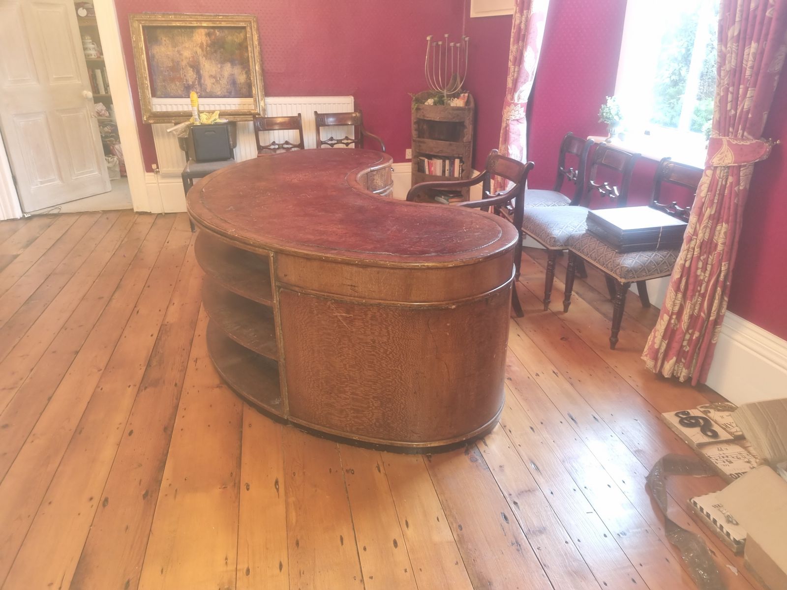 Art Deco Kidney Shaped Twin Pedestal Desk With Leather Top photo for sale