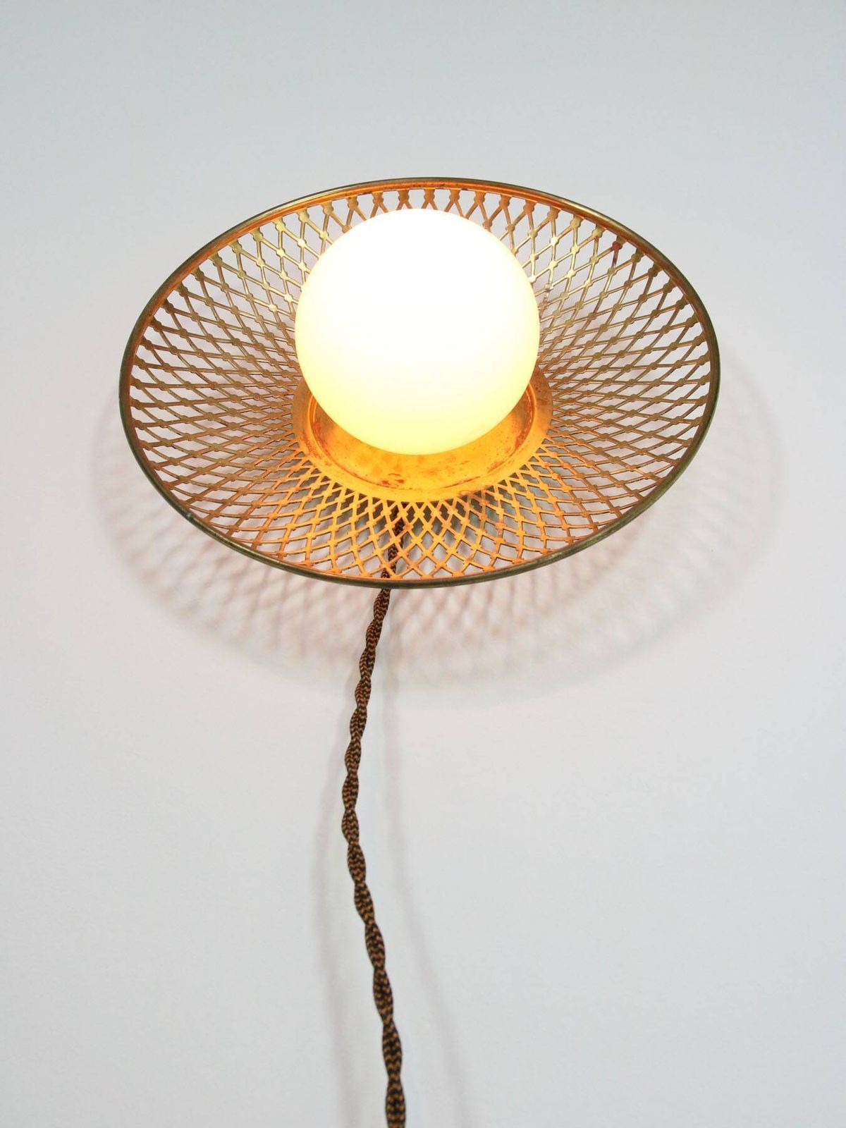 515.0 Mid Century Intricate Wall Lamp In Brass And Opaline Glass, 1950s photo