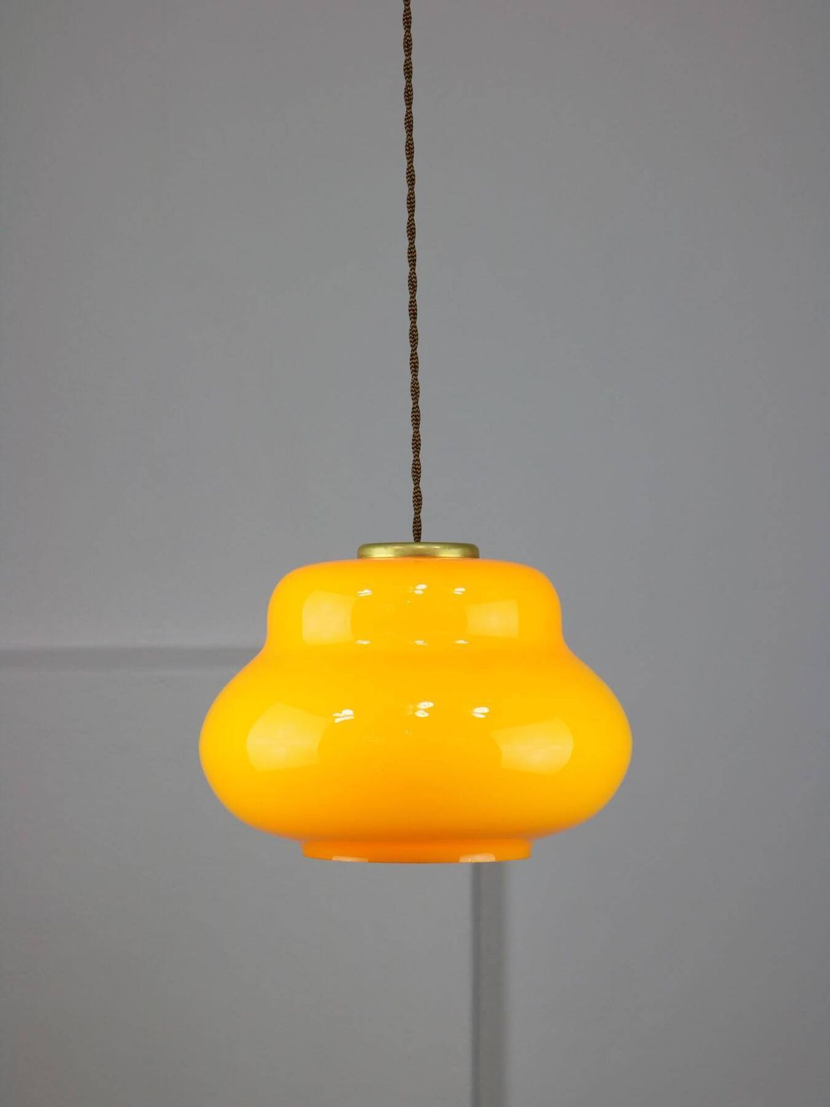 photo furniture Mid Century Italian Yellow Glass And Brass Pendant Lamp