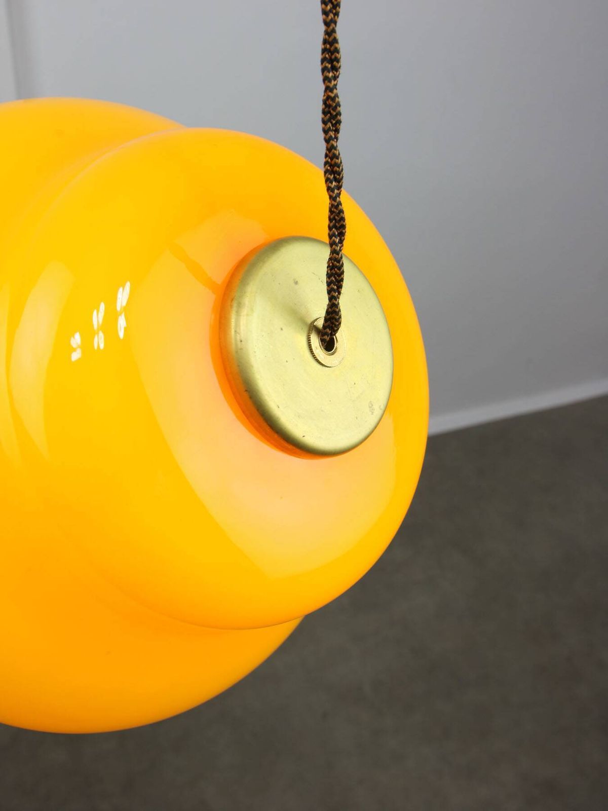 Lighting Mid Century Italian Yellow Glass And Brass Pendant Lamp photo