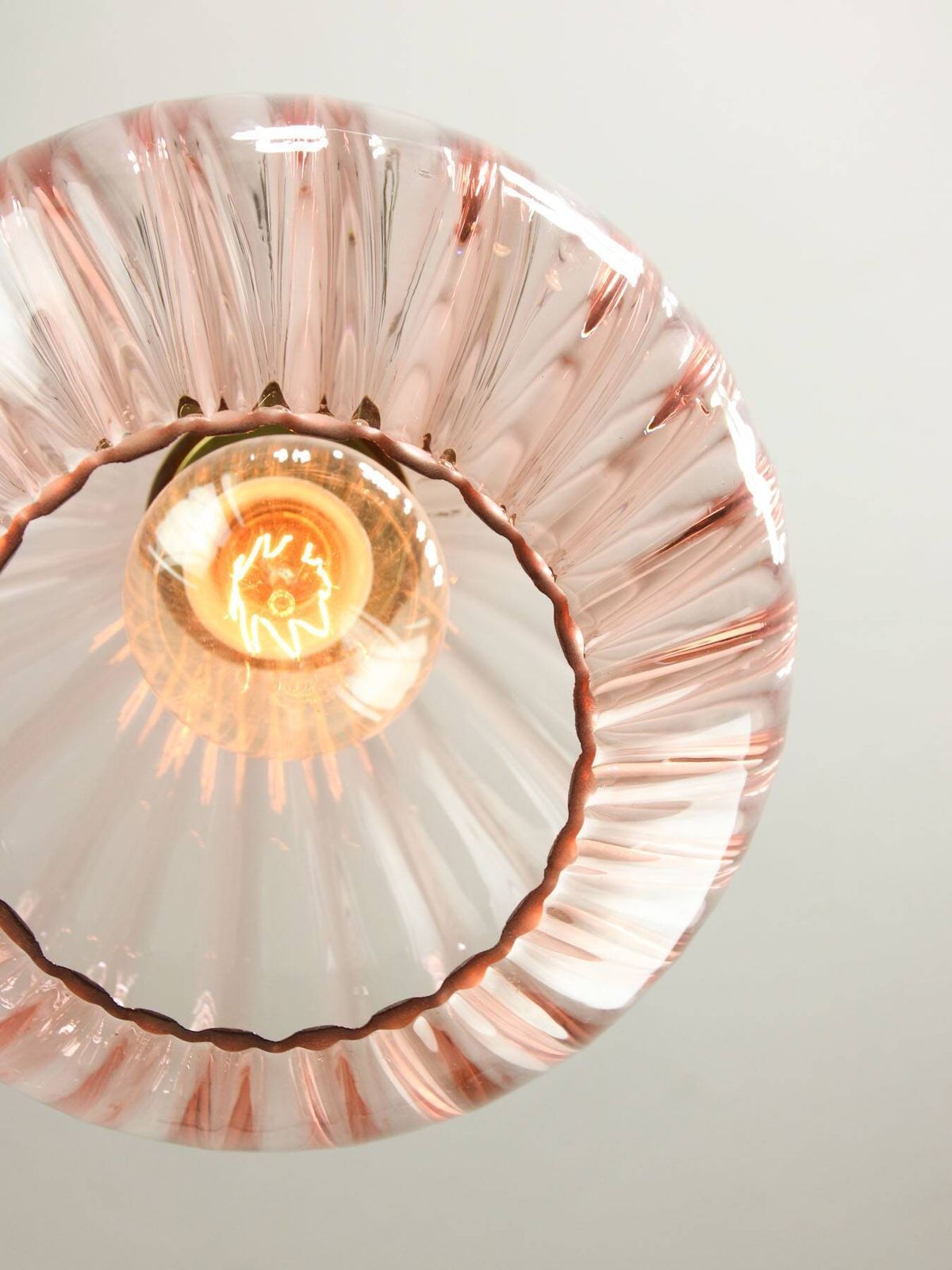 Mid Century Italian Pink Glass And Brass Pendant Lamp photo 399.0