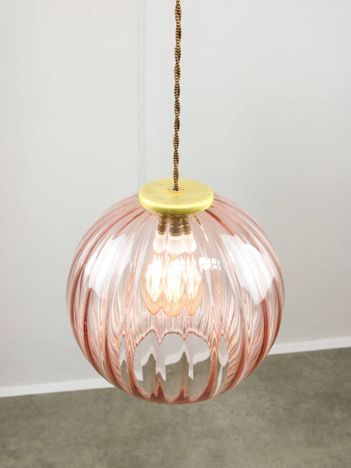 Mid Century Italian Pink Glass And Brass Pendant Lamp photo vinterior