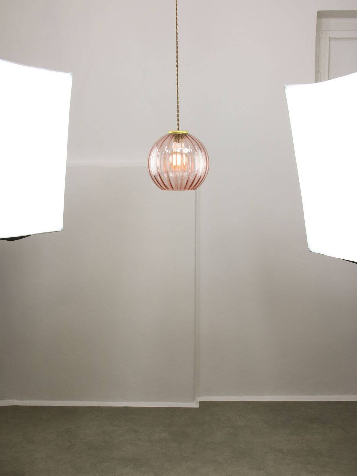 Mid Century Italian Pink Glass And Brass Pendant Lamp photo vintage
