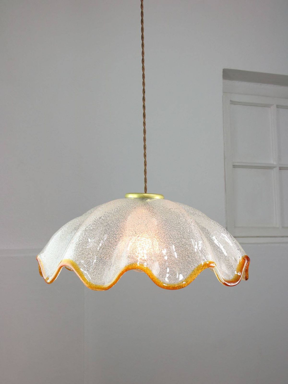 Mid Century Italian Murano Glass And Brass Pendant Lamp photo Lighting