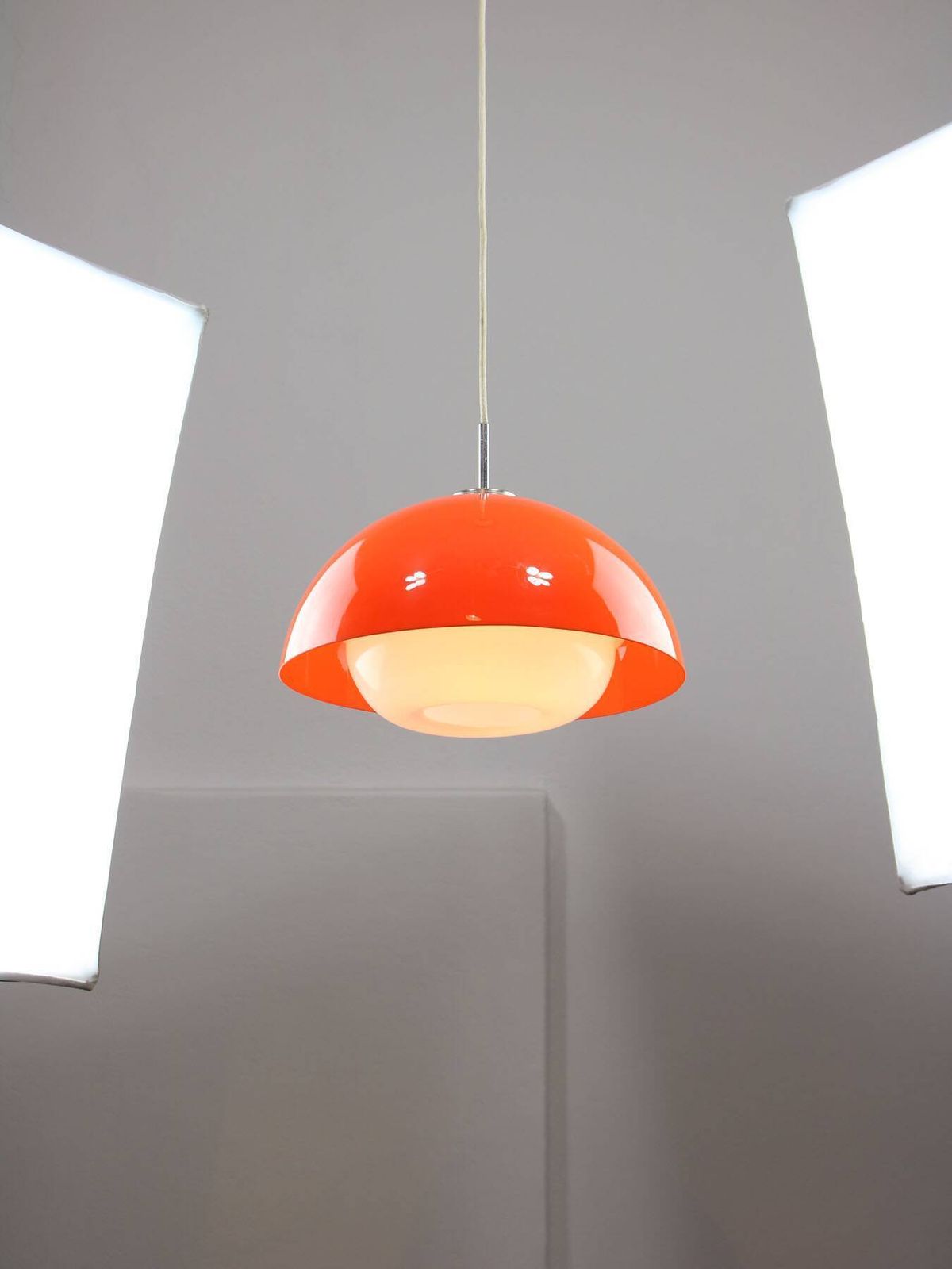 Space Age Italian Orange Acrylic Glass Pendant Lamp, 1970s photo for sale