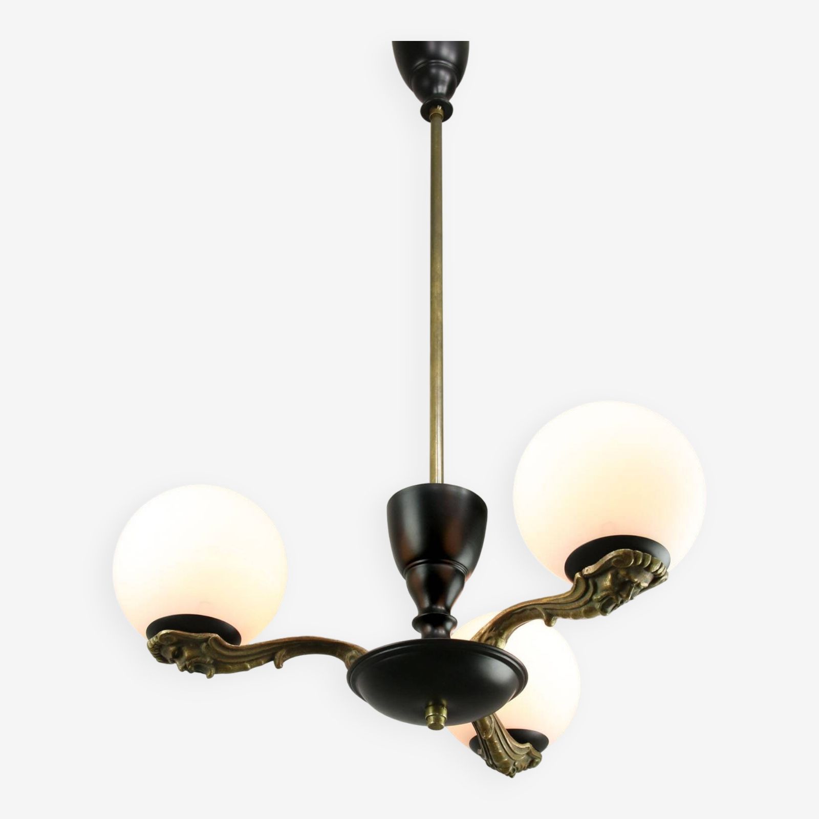 Art Deco French Brass And Opaline Chandelier, 1930