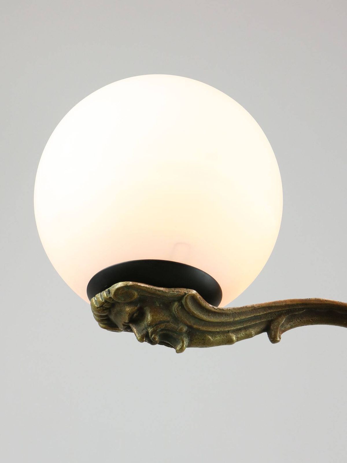 Art Deco French Brass And Opaline Chandelier, 1930 photo vinterior