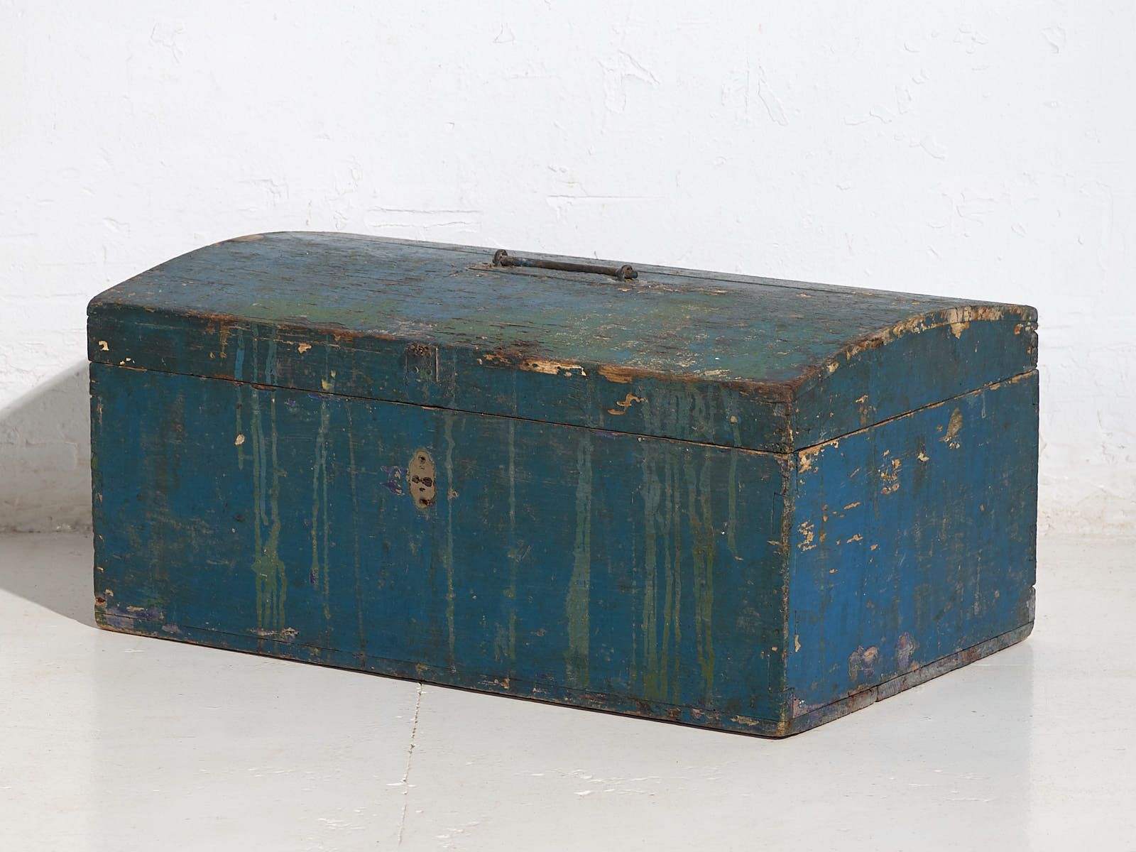 Small Antique Chest With Navy Blue Patina (C.1920) #68 photo vintage