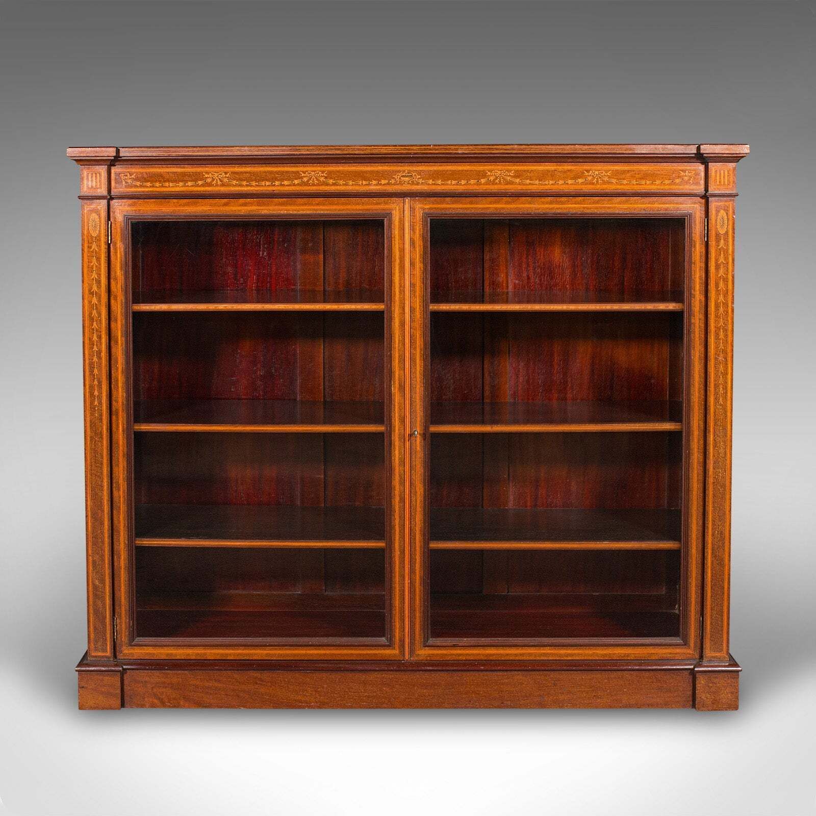 Large Antique Glazed Display Cabinet, English, Drawing Room, Bookcase, Edwardian photo furniture