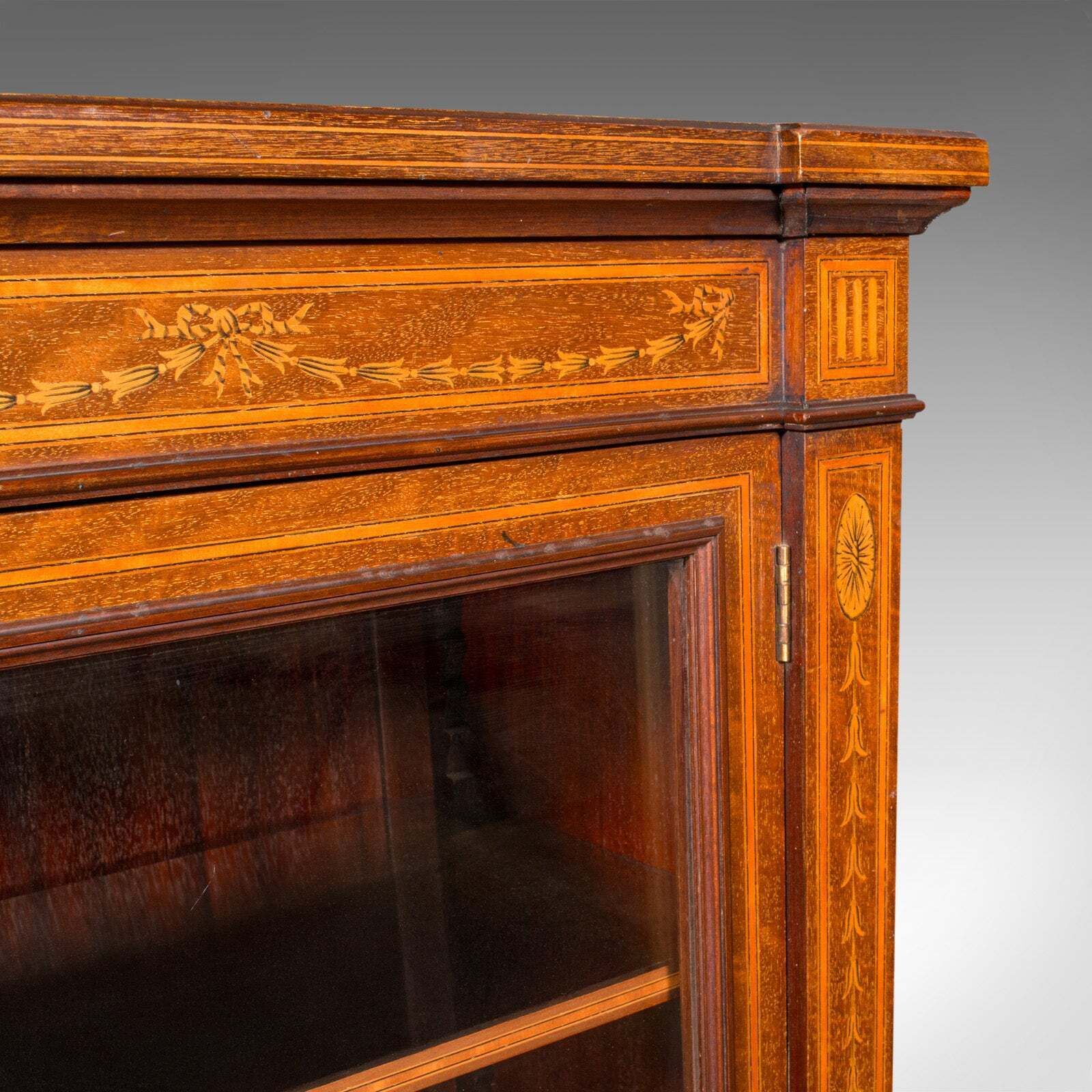Furniture Large Antique Glazed Display Cabinet, English, Drawing Room, Bookcase, Edwardian photo