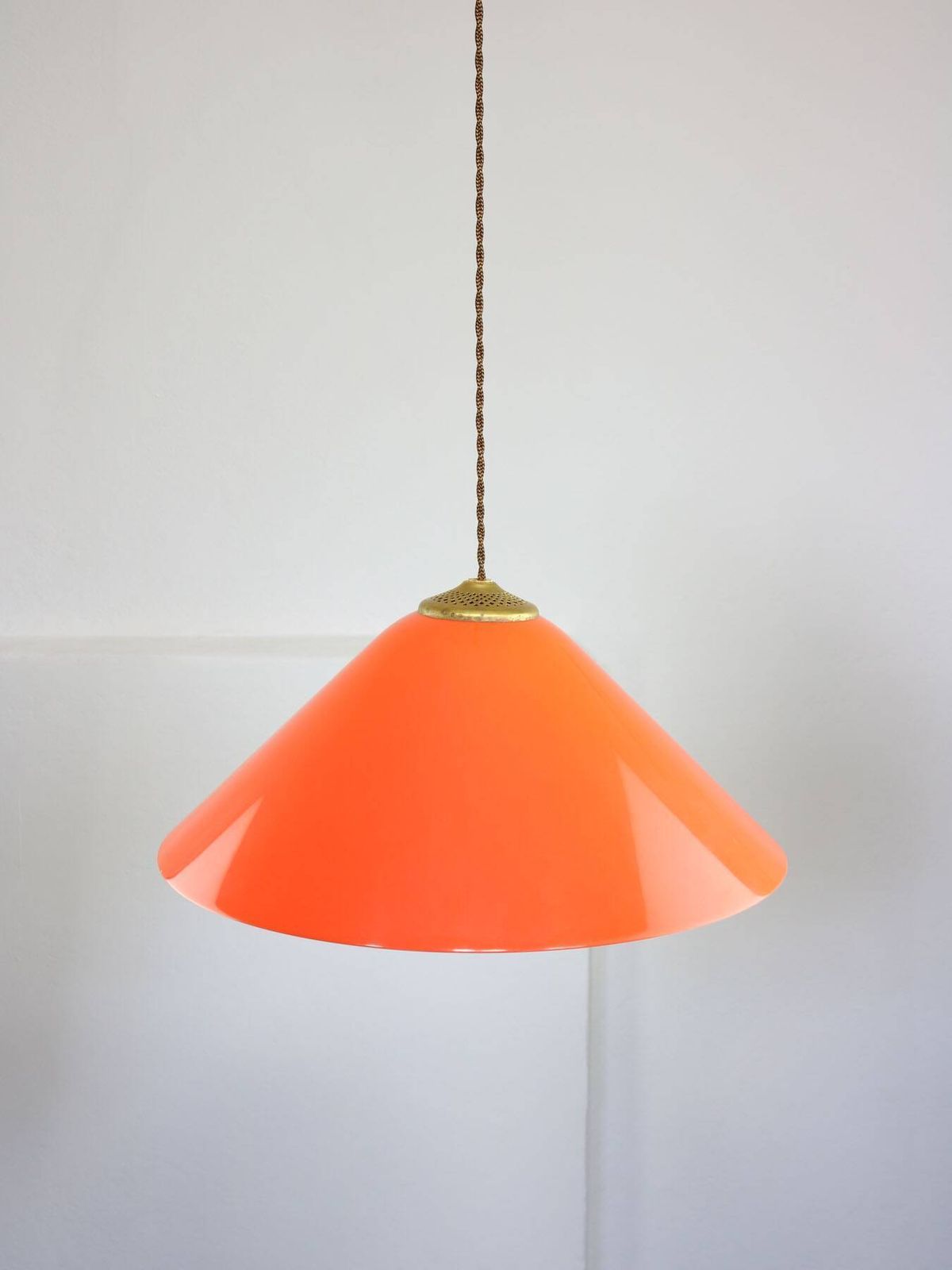 Mid Century Modern Italian Orange Plexiglass And Brass Pendant Lamp 1960s photo 473.0