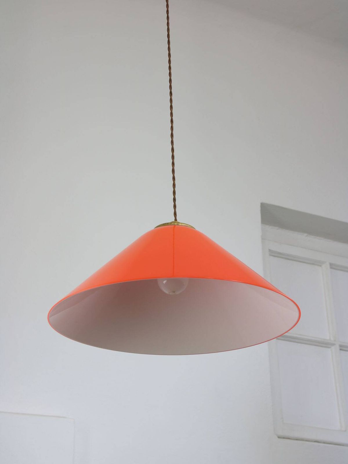 Mid Century Modern Italian Orange Plexiglass And Brass Pendant Lamp 1960s photo vinterior