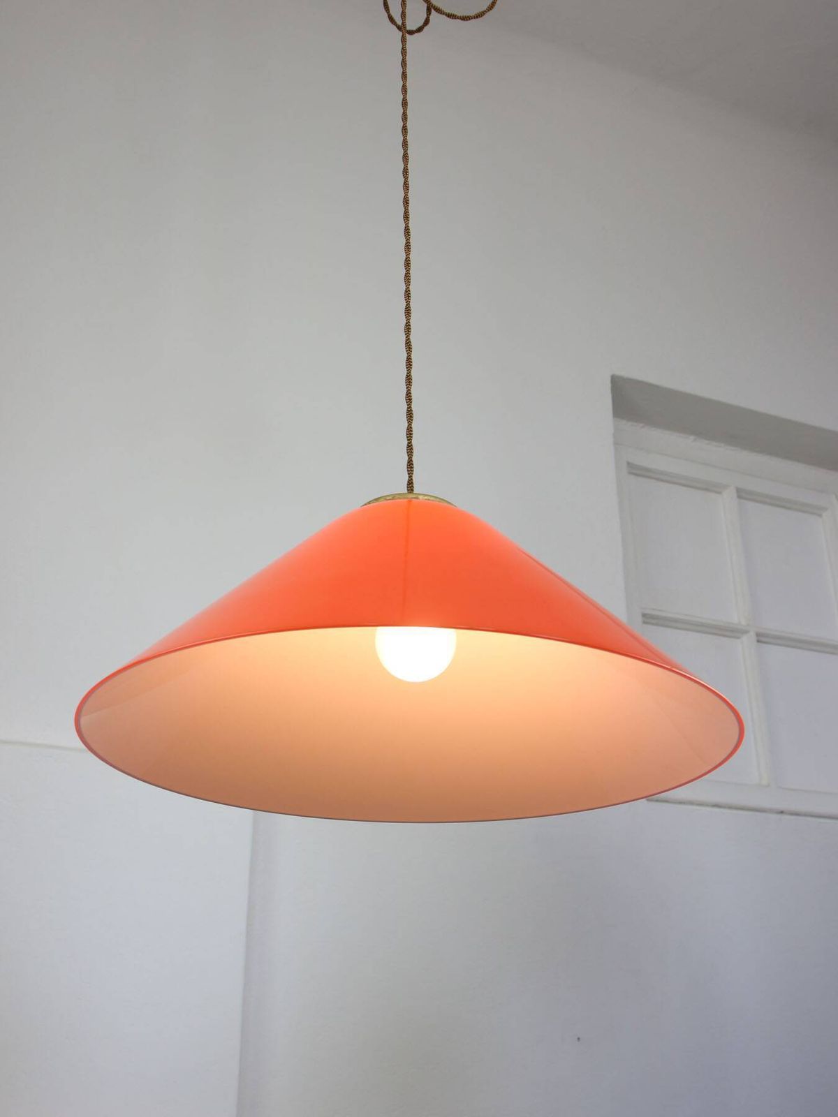 Mid Century Modern Italian Orange Plexiglass And Brass Pendant Lamp 1960s photo buy