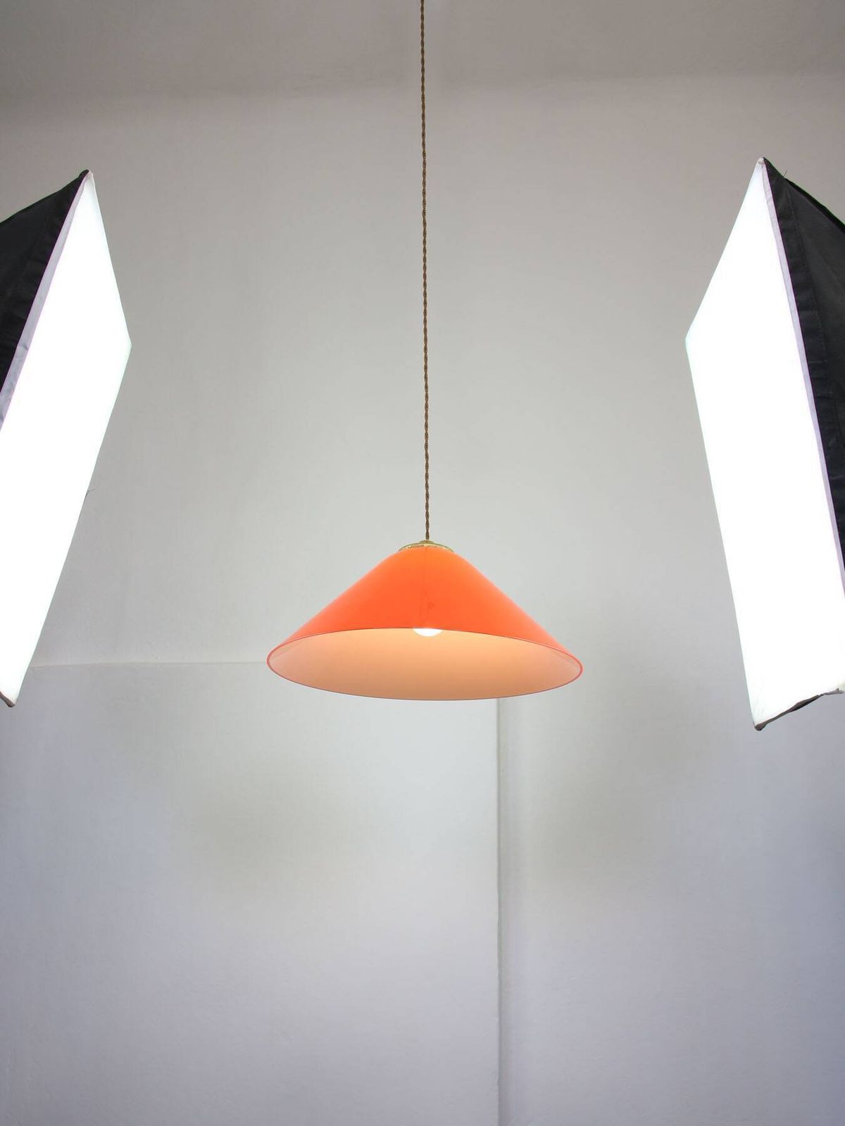 photo furniture Mid Century Modern Italian Orange Plexiglass And Brass Pendant Lamp 1960s
