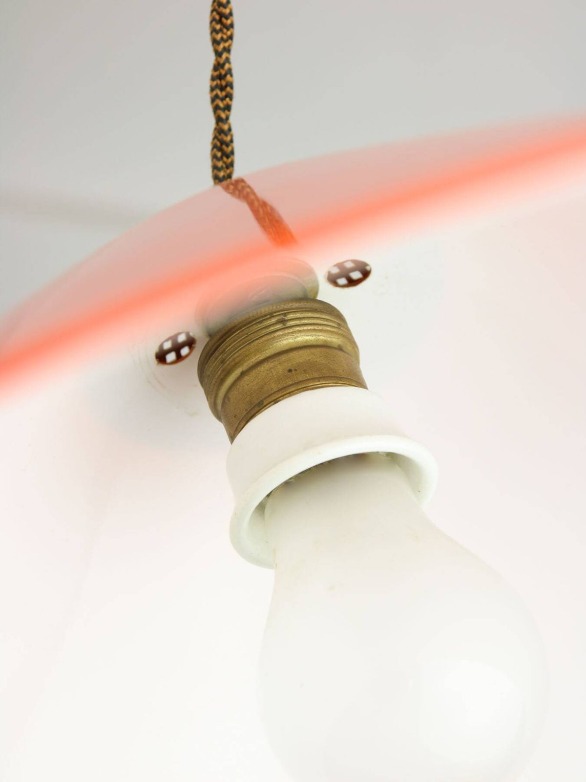 photo vinterior Mid Century Modern Italian Orange Plexiglass And Brass Pendant Lamp 1960s