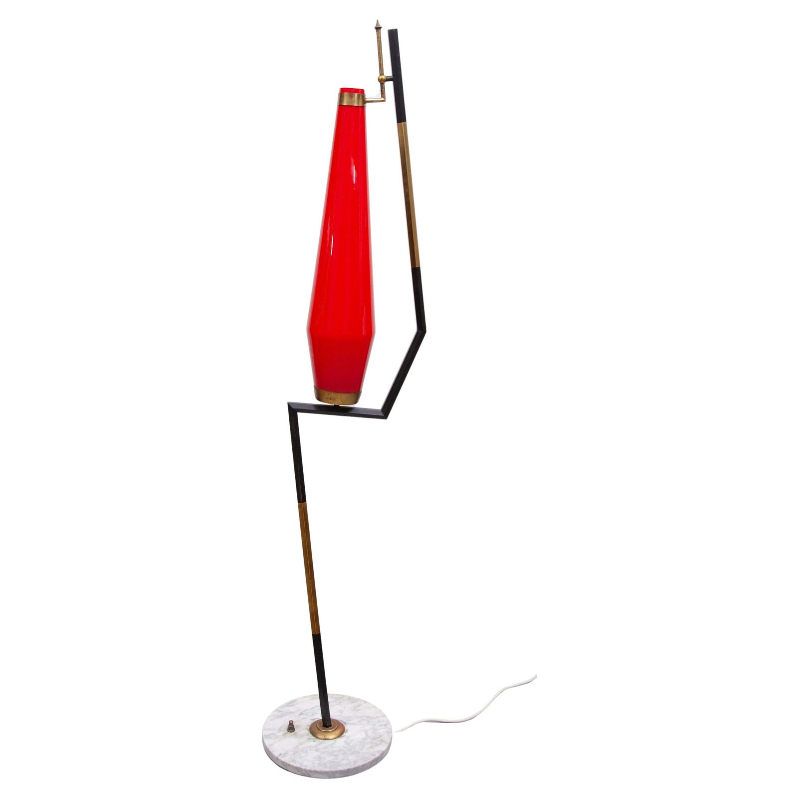 Stilnovo Red Glass Shade Floor Lamp, 1960 Designed By Vistosi