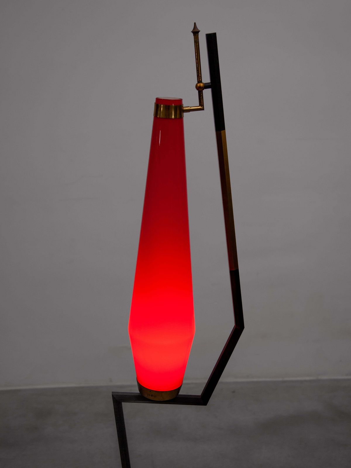 Stilnovo Red Glass Shade Floor Lamp, 1960 Designed By Vistosi photo vintage