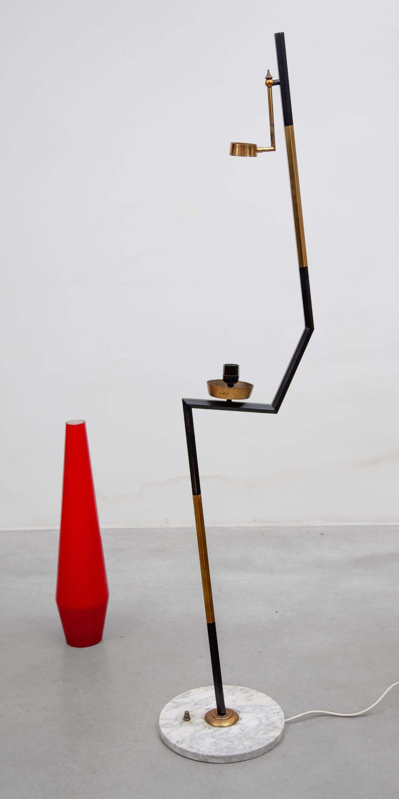 photo for sale Stilnovo Red Glass Shade Floor Lamp, 1960 Designed By Vistosi
