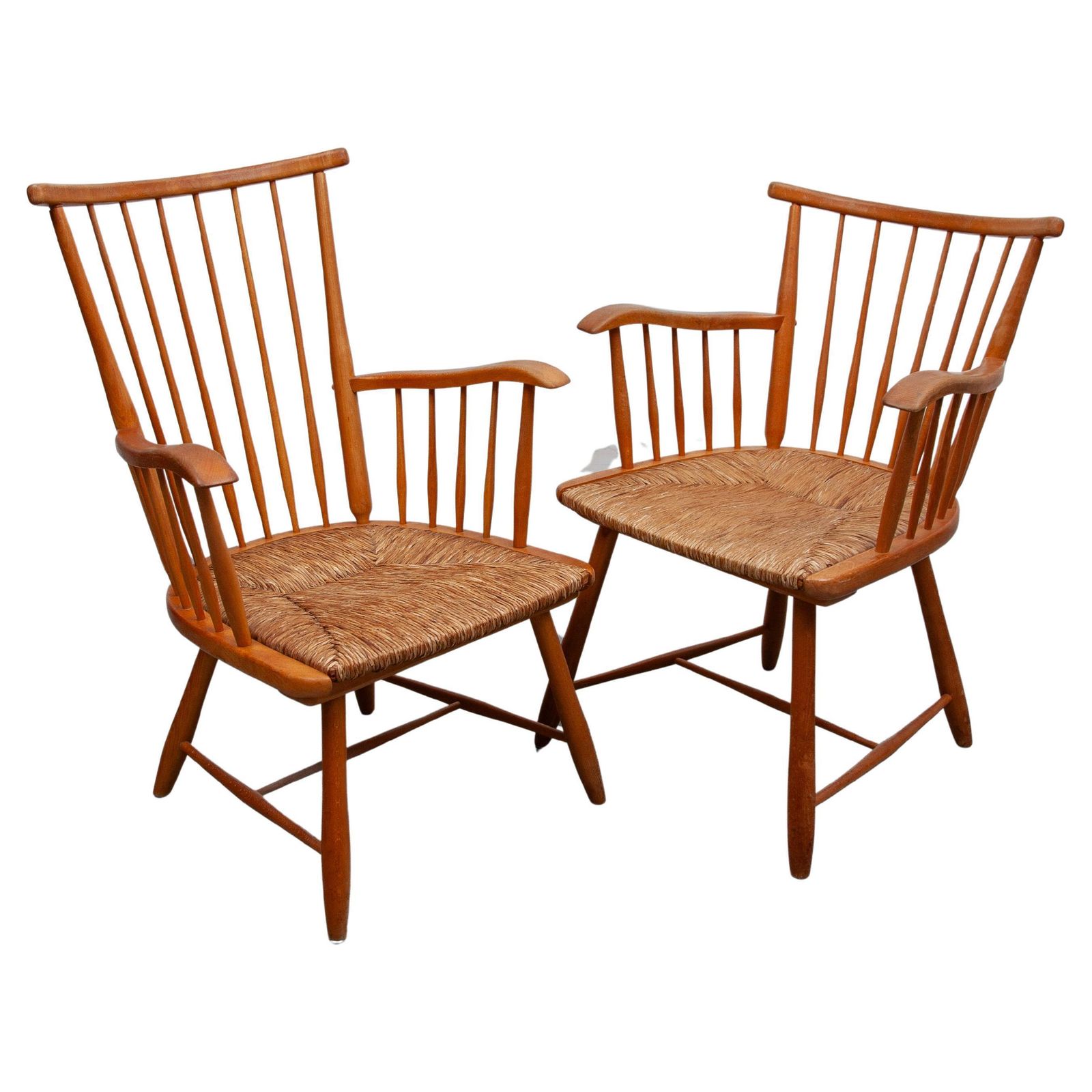 Arno Lambrecht For Wk Möbel, Set Of Two Lounge Chairs, Solid Beech & Paper Cord