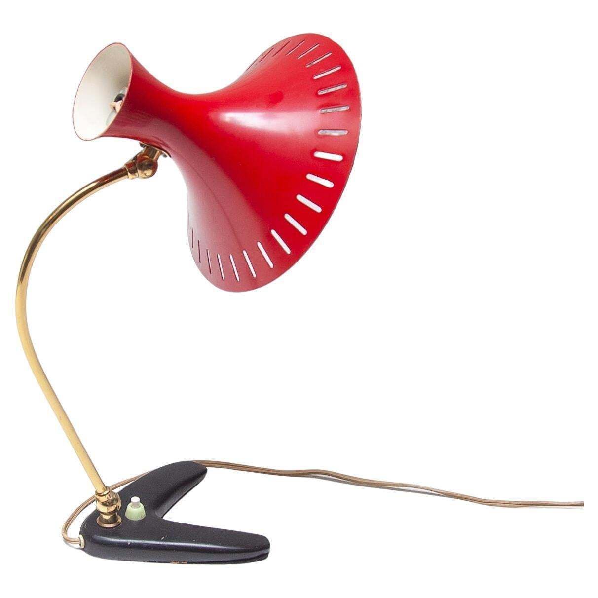 Desk Lamp With Red Shade Mid Century Modern By Stilux Milano, 1950s
