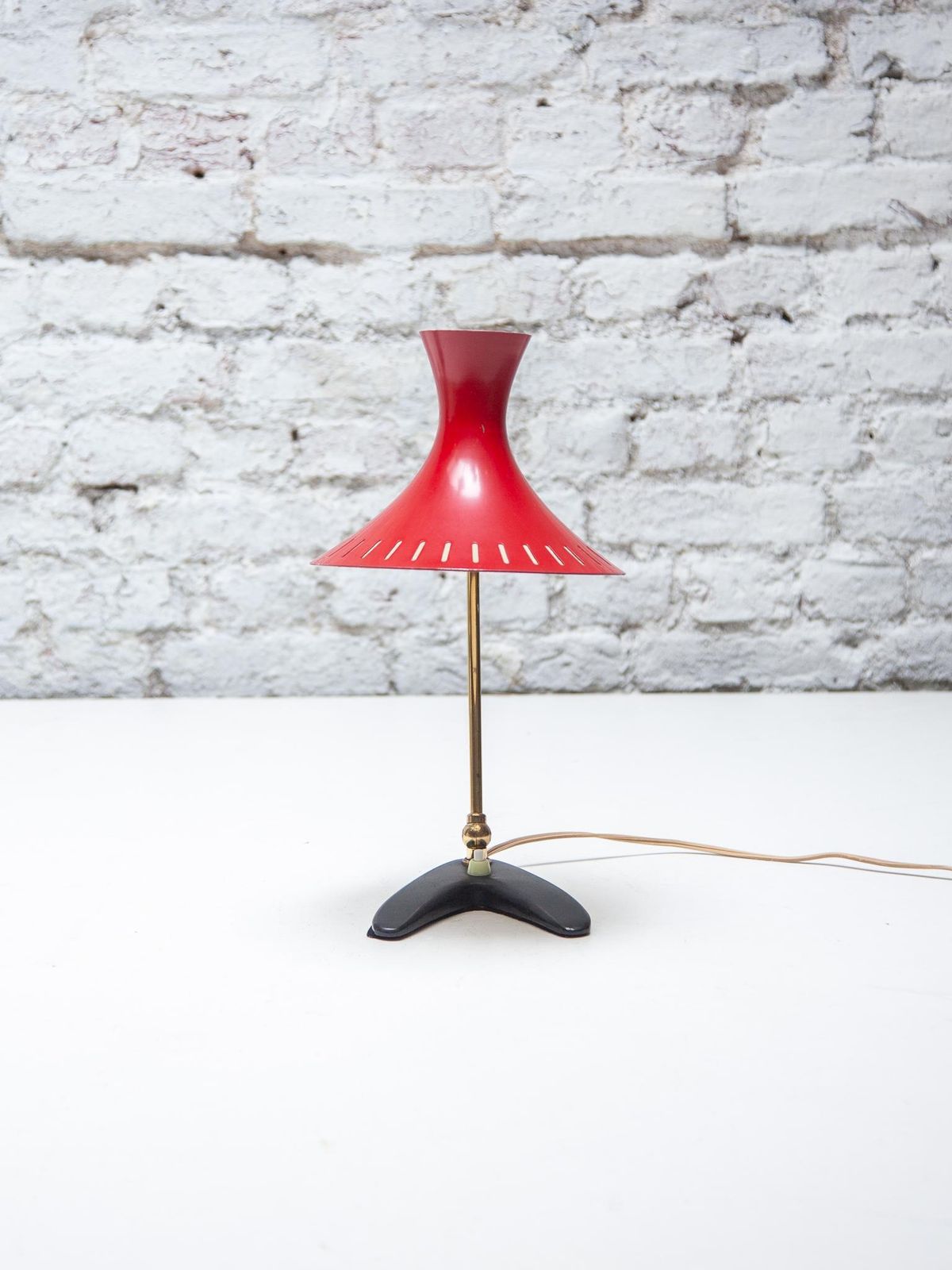 Desk Lamp With Red Shade Mid Century Modern By Stilux Milano, 1950s photo vinterior