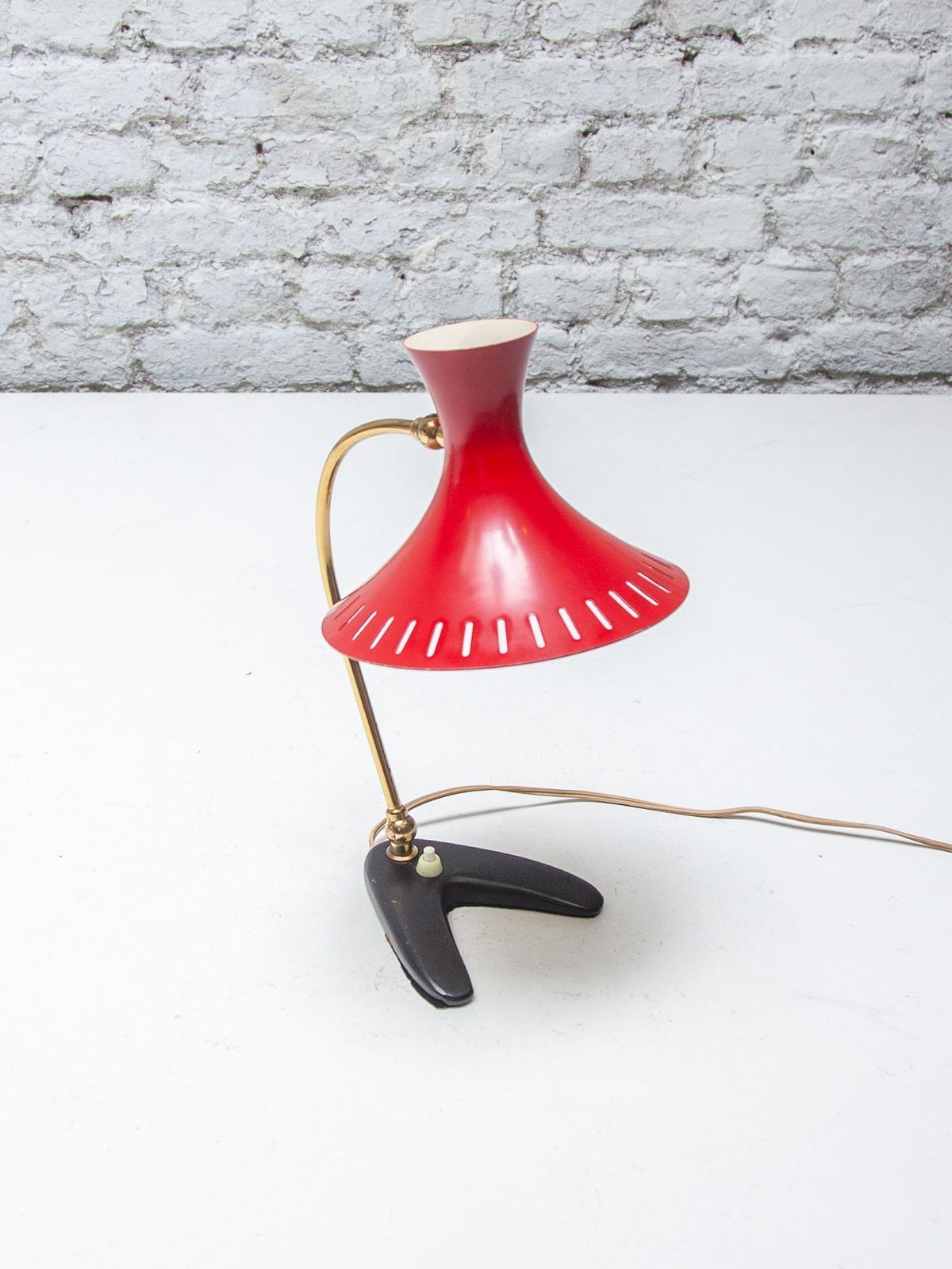 photo furniture Desk Lamp With Red Shade Mid Century Modern By Stilux Milano, 1950s