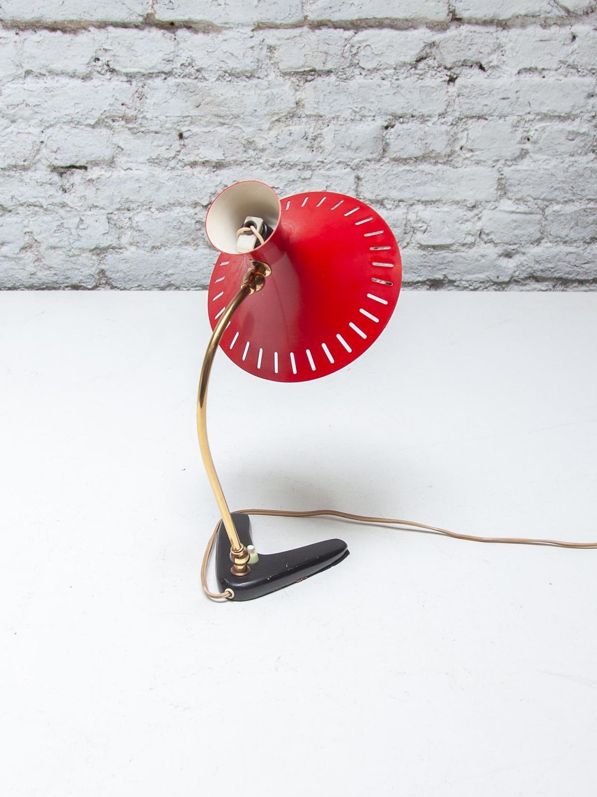 photo vinterior Desk Lamp With Red Shade Mid Century Modern By Stilux Milano, 1950s