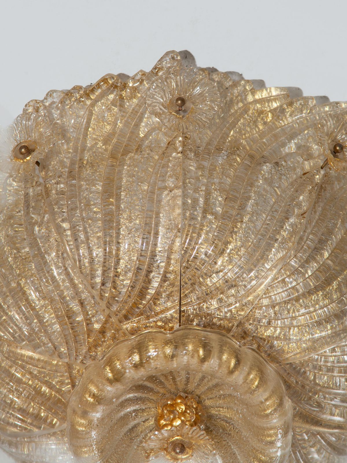 Large Barovier & Toso Flower Gilt Art Glass Murano Flush Mount photo Lighting