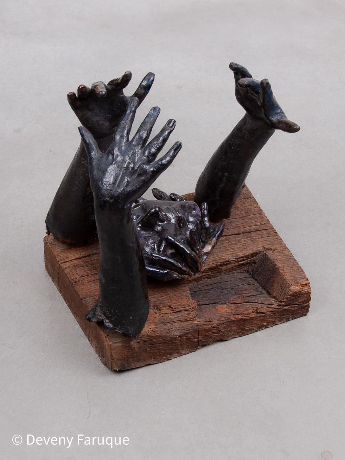 Rare Blue Glazed Ceramic Sculpture Decorated With Hands, 1970s, Belgium photo vintage