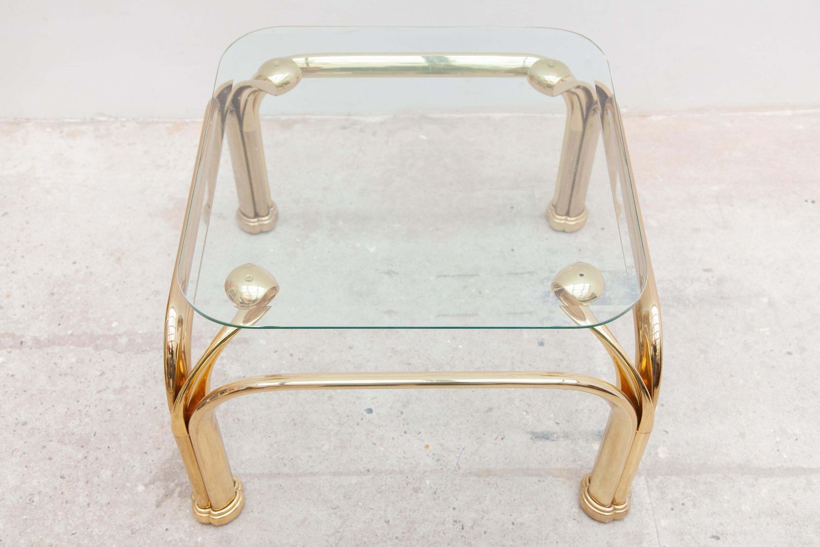 Set Of Two Brass Side Tables With Abstract Swan Neck photo vinterior