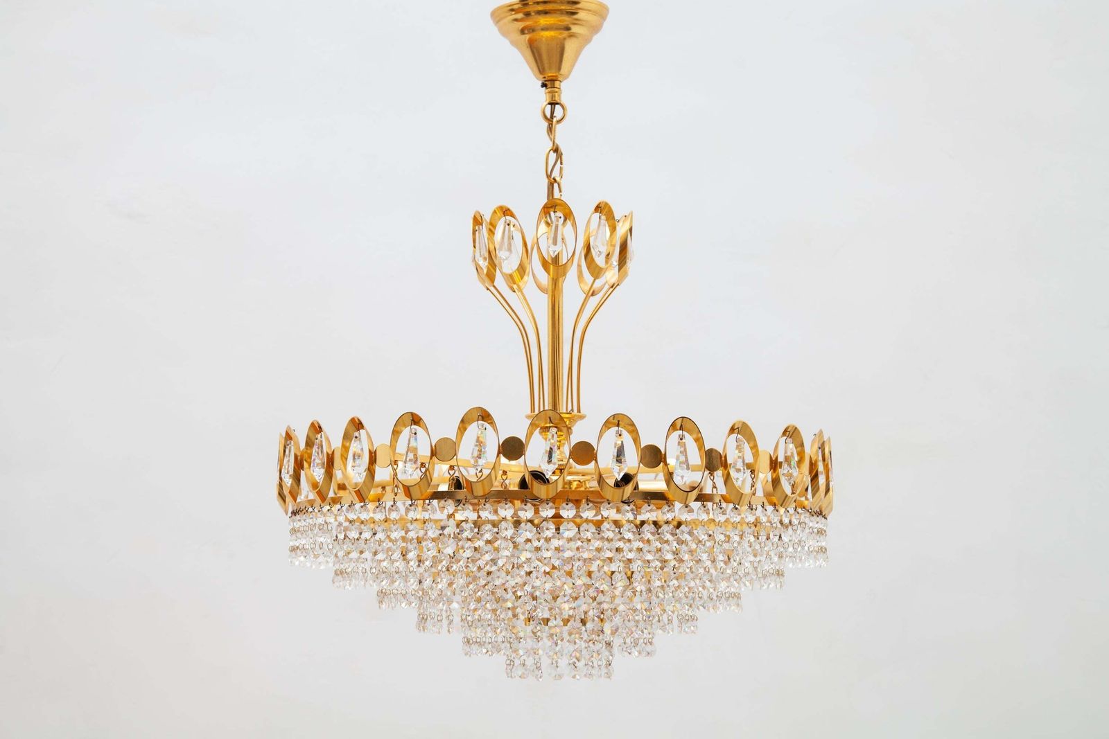 Large Gold Palwa Gilt Brass And Crystal Chandelier, Germany, 1970s photo furniture