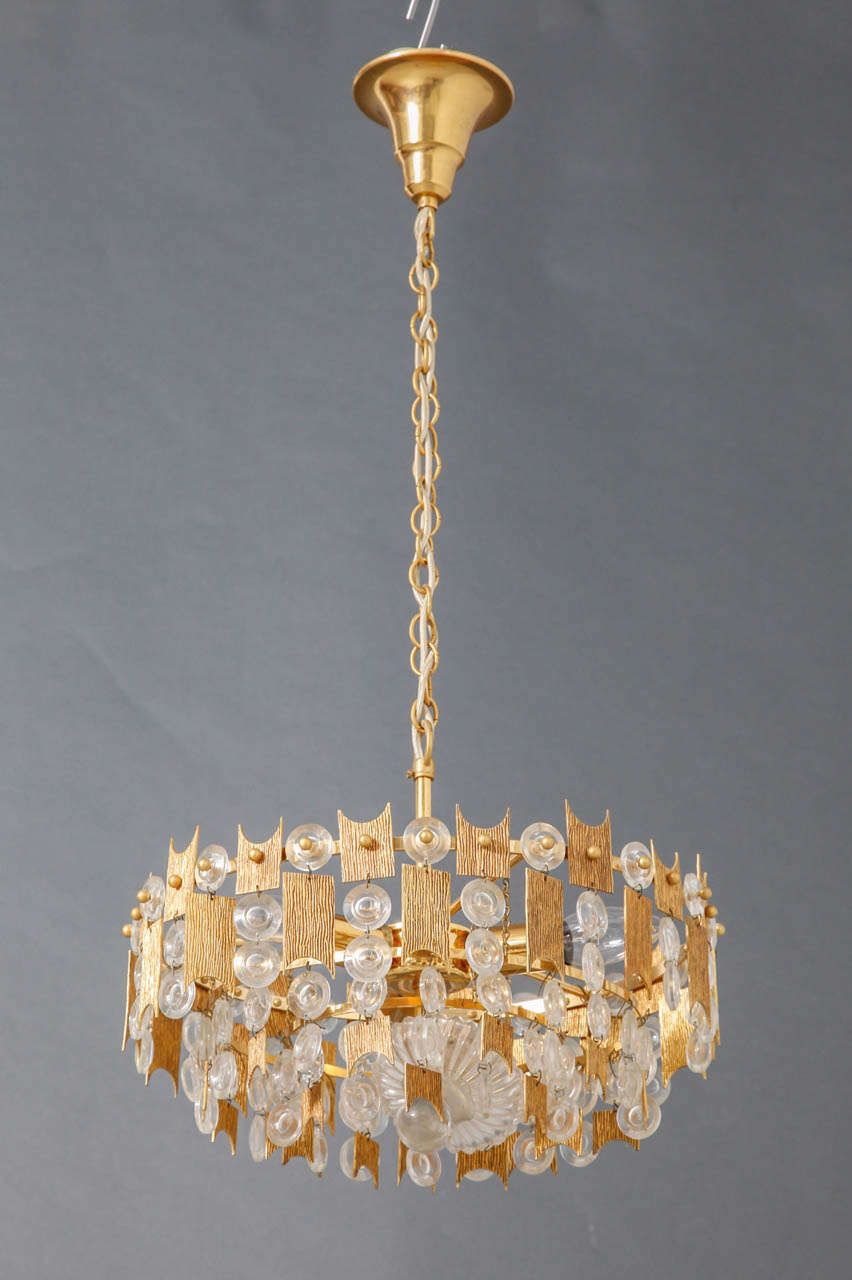 Brutalist Gilt Relief Chandelier By Palwa, Germany 1970s photo furniture