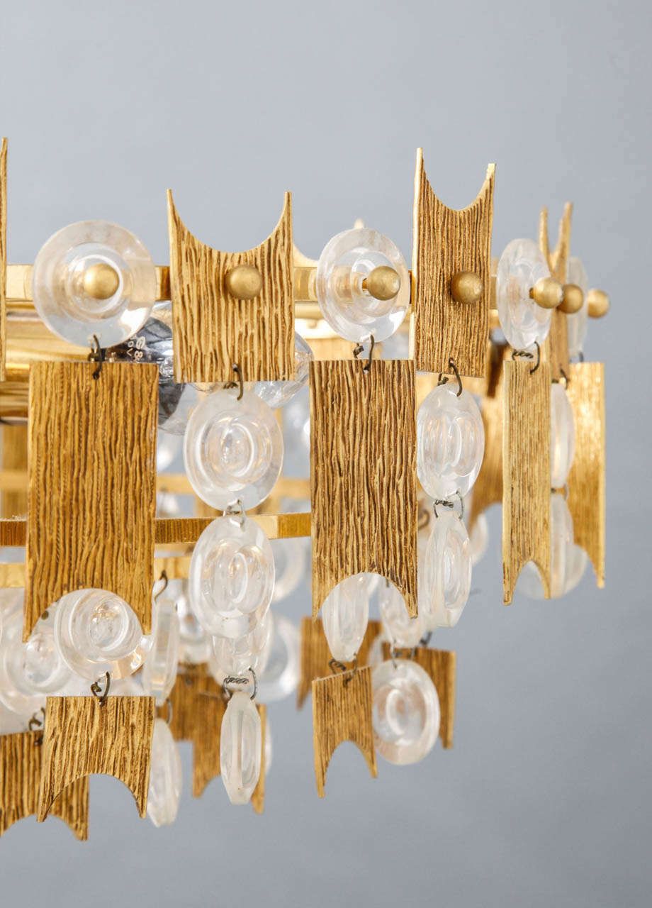 Brutalist Gilt Relief Chandelier By Palwa, Germany 1970s photo for sale