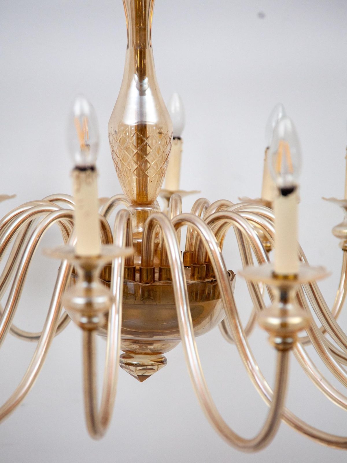 Hollywood Regency Murano Large Eighteen Arms Amber Glass Chandelier, 1950s photo vintage