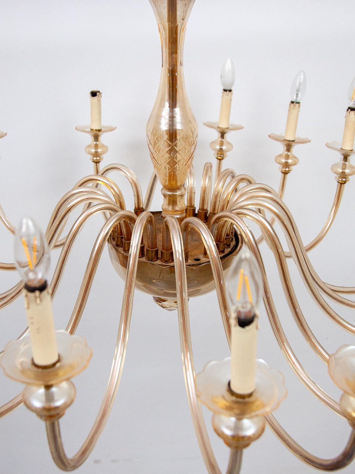 Lighting Hollywood Regency Murano Large Eighteen Arms Amber Glass Chandelier, 1950s photo