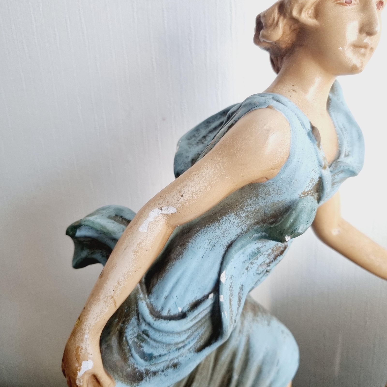Very Large Italian Depose Art Deco Lady On Plinth With Dogs Figurine photo 90.0
