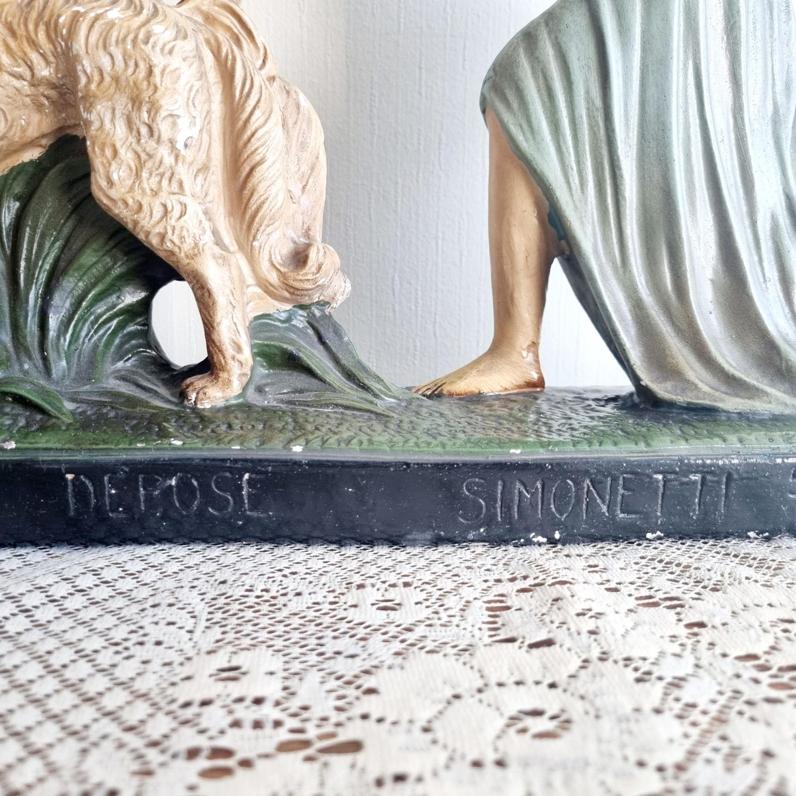 photo furniture Very Large Italian Depose Art Deco Lady On Plinth With Dogs Figurine
